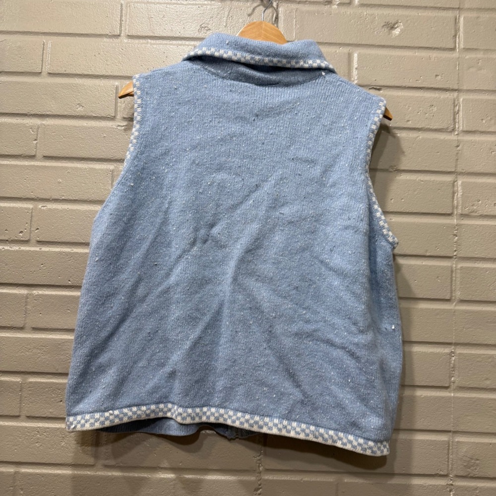 Vintage Bobbie Brooks Vest Angora Blend Blue Snowman‎ Knit Sweater Zip Front M/L - Picture 5 of 13